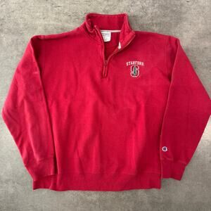 Vintage Y2K Champion Stanford University Large Longsleeve Red 1/4 Zip Pullover